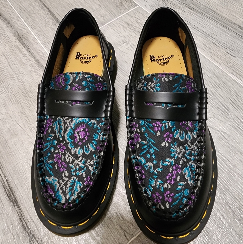Dr. Martens Black Floral Jacquard Penny Loafers